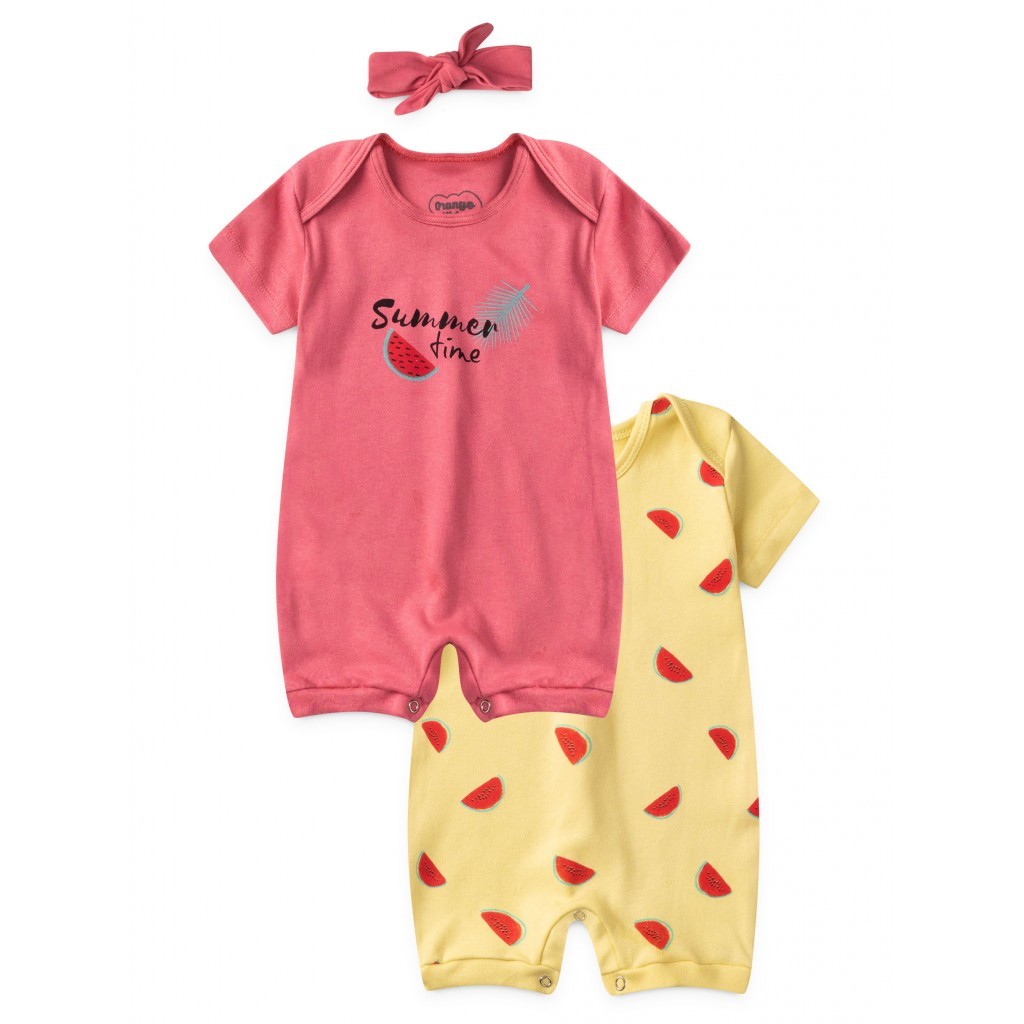 Kit Roupa Bebê Menina Rompers / Macacão Banho de Sol com Estampa Melancia