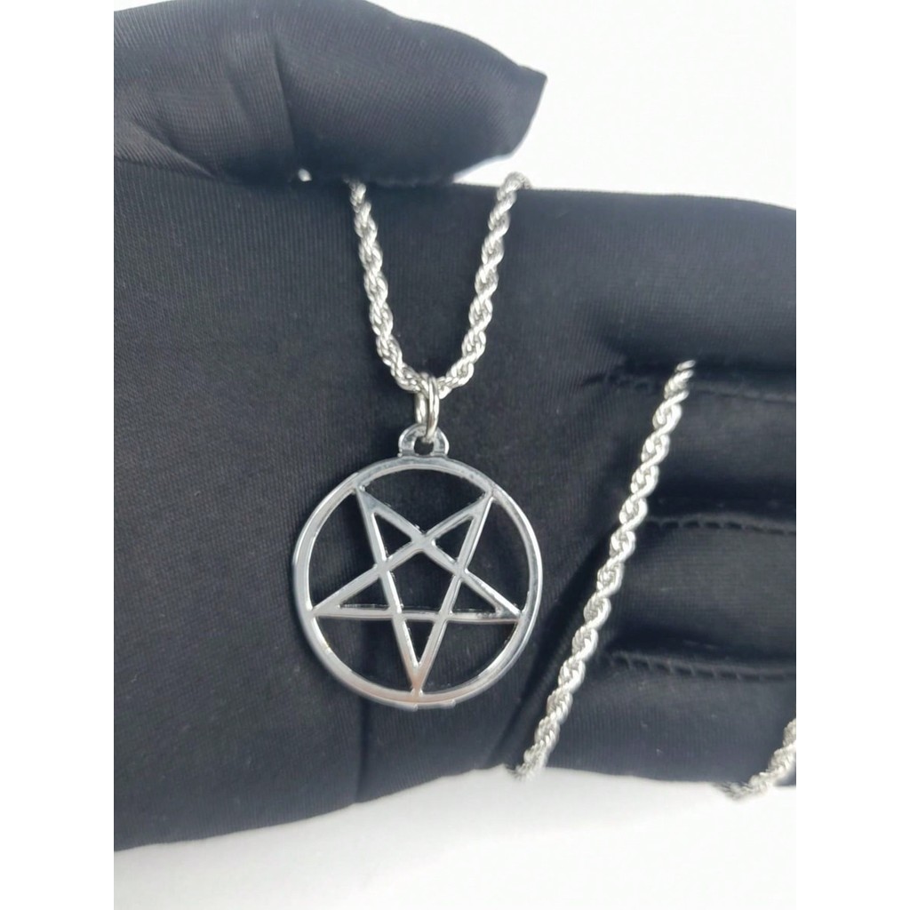 Colar Unissex Pentagrama Invertido Medalha Estrela Vazada c2