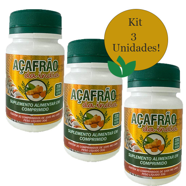 Kit 3 Unidades AÇAFRÃO DA ÍNDIA 1000mg 30 Comprimidos em Oferta na Shopee