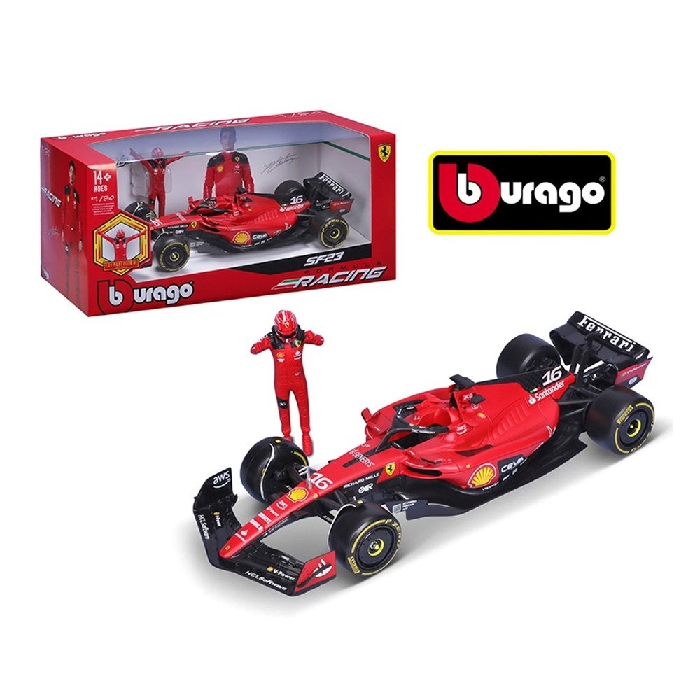 Miniatura Fórmula 1 Ferrari SF-23 c/ Figura - #16 Charles Leclerc (2023) - 1:24 - Burago