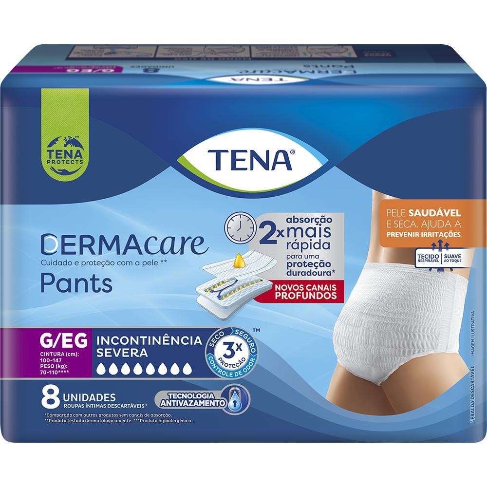 Roupa Intima Tena Dermacare Pants Ultra G/EG com 8 unidades em Oferta na Shopee