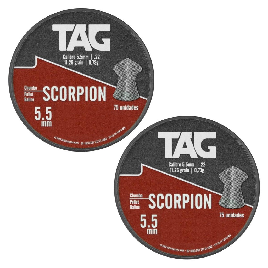 Kit 2 Chumbinhos 5.5 Cal.22 Tag 150un Scorpion 11.26gr