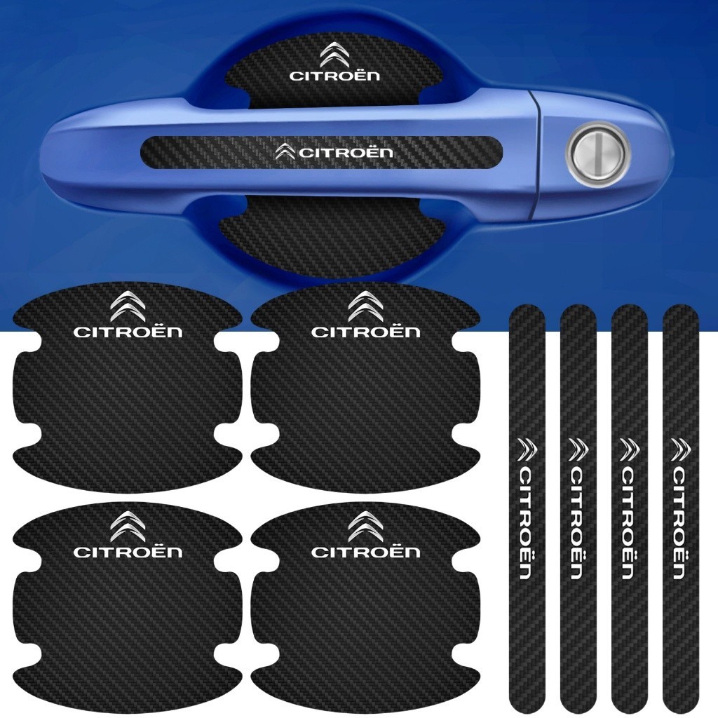 Kit 8 Peças Adesivo Protetor Maçaneta de Porta Citroen Fibra de Carbono Carro Anti Arranhões em Oferta na Shopee