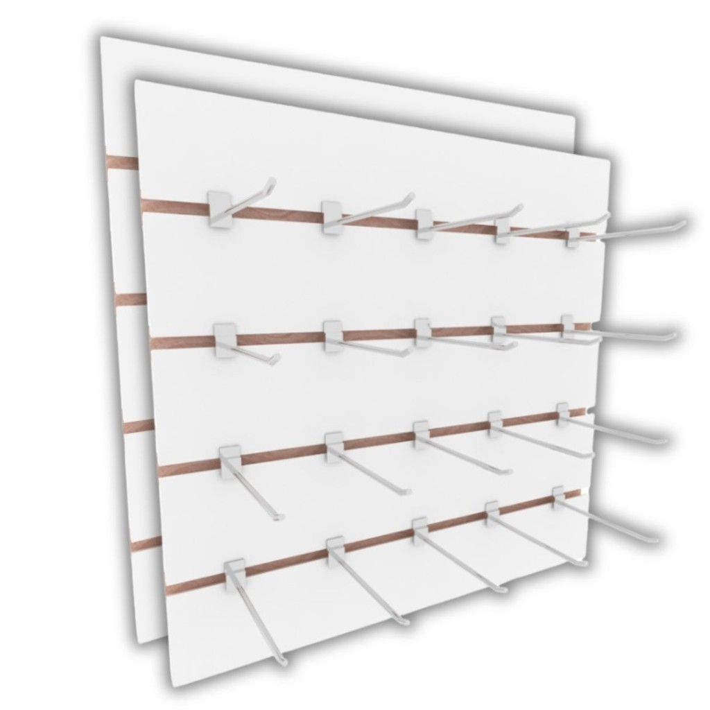 Painel canaletado + 20 ganchos 60x60 Branco mdf canelado em Oferta na Shopee