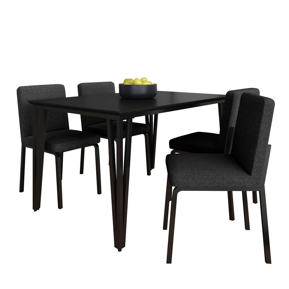 Mesa Com 4 Cadeiras Industrial 1,36 Denver Pt/pt/gr - Móveis Arapongas - Home & Living