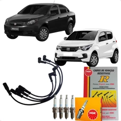 Kit Cabos e Velas Mobi Gran Siena 1.0 8V Evo 2017 2018 2019 2020 2021 NGK