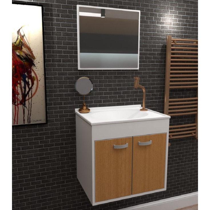 Gabinete Armário Para Banheiro Com Espelho Udine 45 Carvalho em Oferta na Shopee