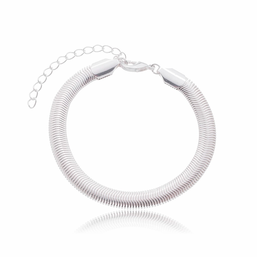 Pulseira Feminina Snake Banhada a Prata Malha Grossa 6mm Ajustável com Extensor Semijoia