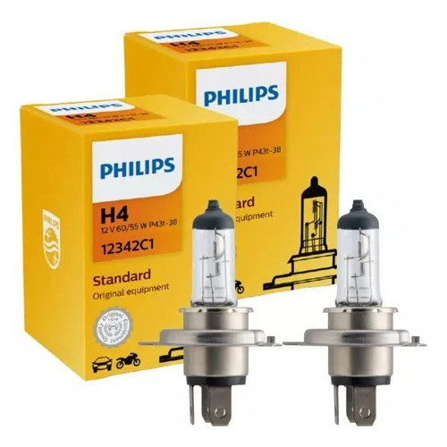 Par Lampada Philips Halogena H4 12v 60w/55w Standard 12342c1 em Oferta na Shopee