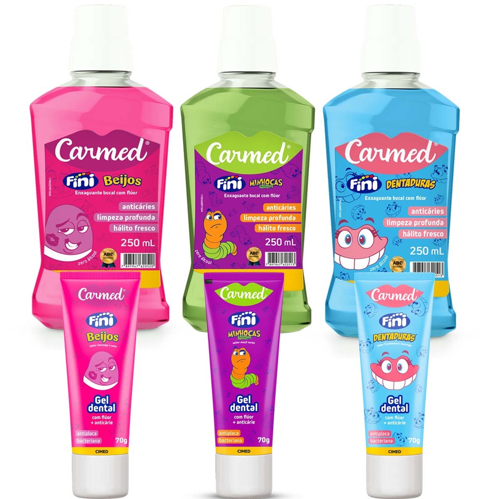 Kit Gel Dental + Enxaguante Bucal Fini 1 Minhoca  1 Dentadura 1 Beijos em Oferta na Shopee