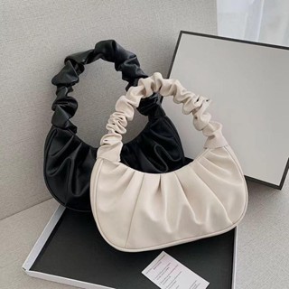 1Pc Sólido Cor Mulher PU Bolsas De Mão Plissadas De Lazer Ombro Da Moda