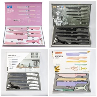 Jogo De Facas Coloridas 6 Peças Aço Inox Faqueiro Churrasco