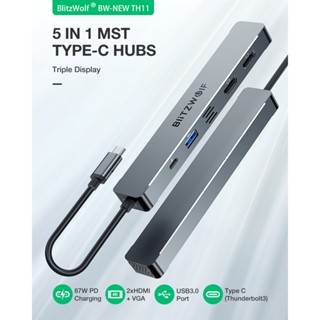 BlitzWolf ® BW-NEW TH11 5 Em 1 Hubs USB Com HDMI Duplo 4K @ 30Hz/VGA/USB3.0/100W Carregamento PD/Estação De Ancoragem Tipo C Para Macbook Apple Huawei Laptops