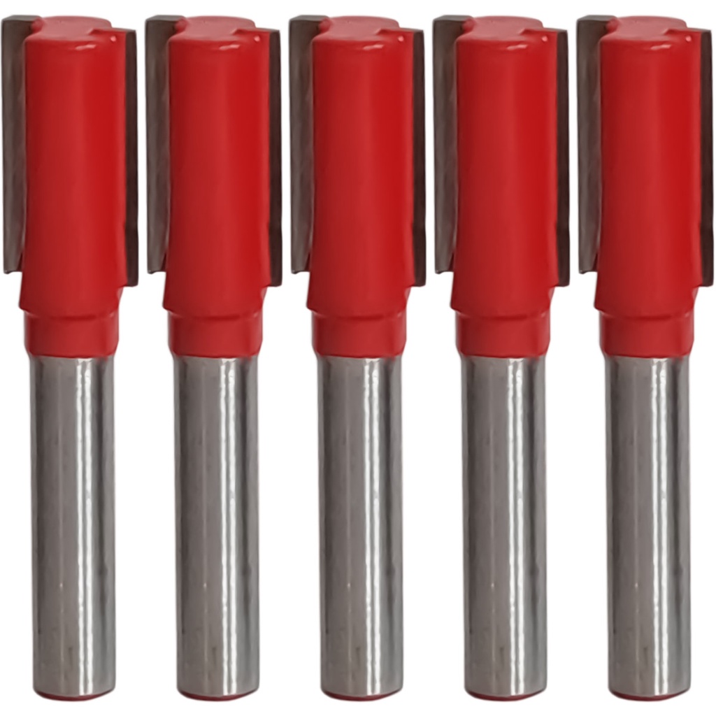 Jogo com 5 Fresas Retas 10mm Haste 6mm Corte Duplo para Madeira Dentes de Metal Duro p/ Tupia