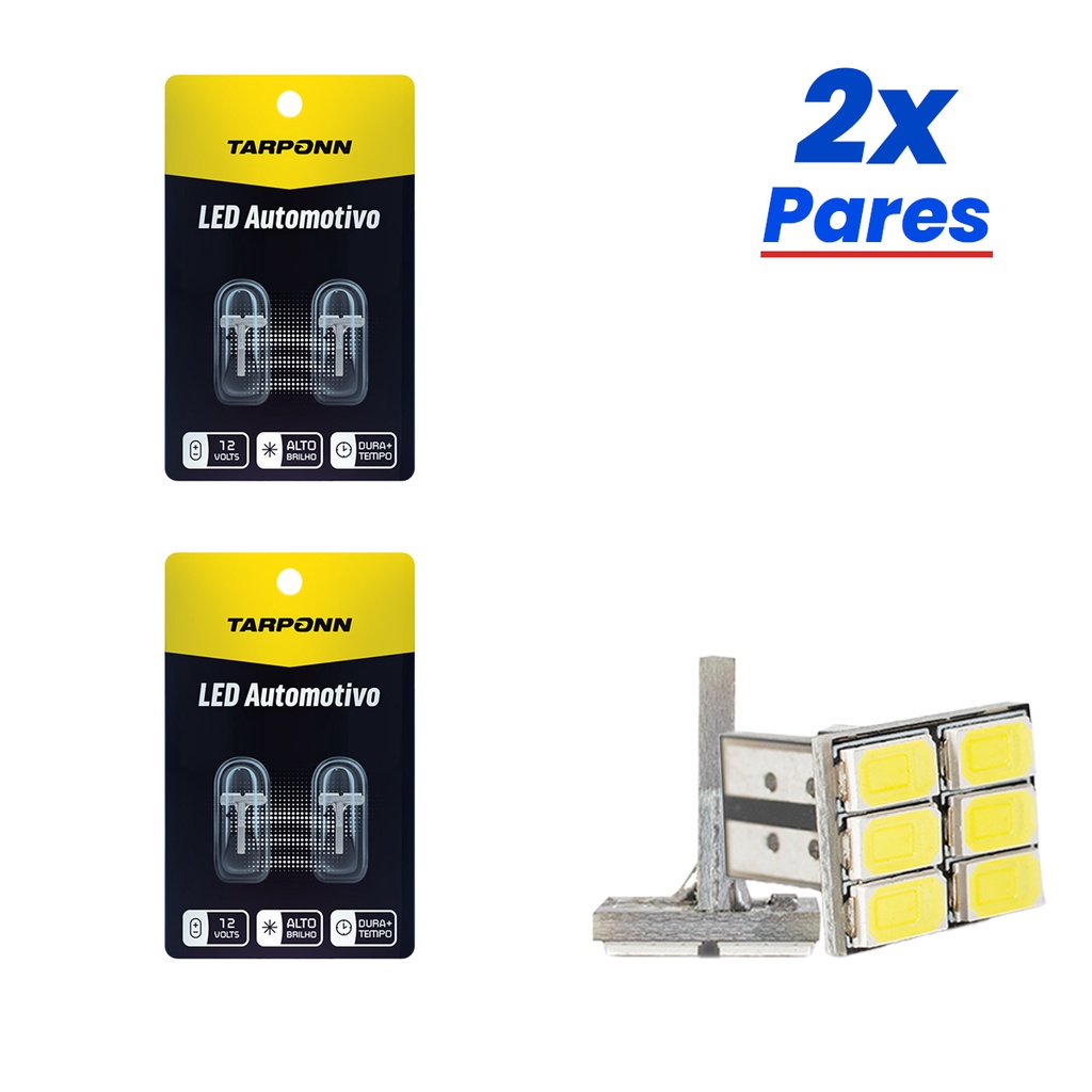 Kit 4 Lâmpadas Led Interior Carro Canbus T10 6 Leds Tarponn em Oferta na Shopee