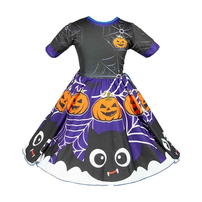 Fantasia Bruxa Infantil de Halloween Vestido Com Morcegos e Aboboras em Oferta na Shopee