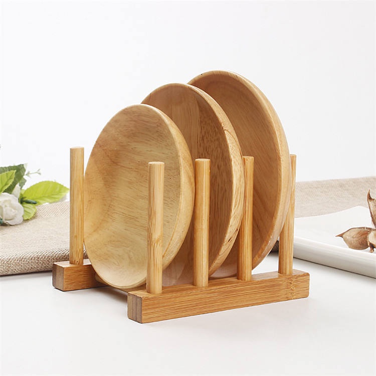 Suporte Escorredor Porta Pratos De Bancada De Bambu 4 Divisorias 21cm x 13cm