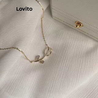 Lovito Casual Colar Feminino Liso com Strass LFA01136 (Dourado)