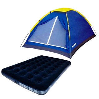 Barraca Camping Tipo Iglu Azul MOR 3 Pessoas Fácil Montagem Sacola Transporte Colchão Casal Inflável