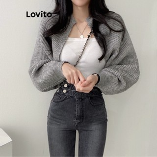 Lovito Casual Cardigã Feminino Liso Básico LNA30079 (Cáqui/Damasco/Cinza)