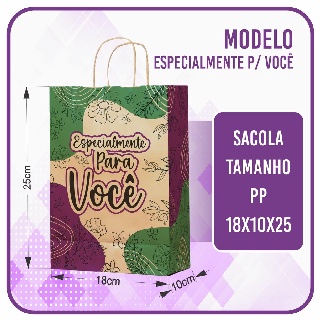 Sacola Kraft Especialmente para Você - 10 Unidades - PP (18x10x25)