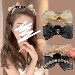 Lovito Presilhas de Cabelo de Malha Assimétrica com Strass, Pérolas para Mulheres LFA03280 (Champagne/Preto)