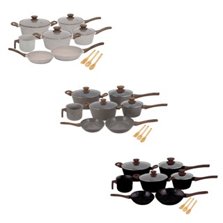 Conjunto de Panelas 10 Peças Frigideiras Caçarolas Leiteira e Utensilios de Cozinha Mimo Style Fogões Indução Gás Vitrocerâmico