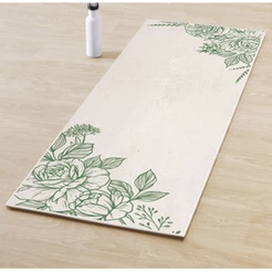 Tapete Passadeira Natural 45x140cm Flores/Verde - Antiderrapante