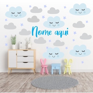 Kit Adesivo de Parede Nuvem - Papel de Parede Infantil - Decoração Quarto de Menino - Nome Personalizado em Oferta na Shopee