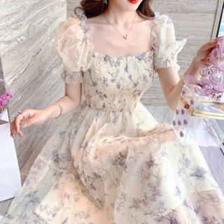 Desenho de tinta francesa de intervalo de chá de verão, cintura para mostrar temperamento magro, senhora vestido de chiffon branco, shopping feminino do mesmo modelo