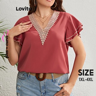 Lovito Plus Size Curva Casual Simples Contraste Gola Blusa Dupla Camada Para Mulheres LNL37171 (Vermelho)