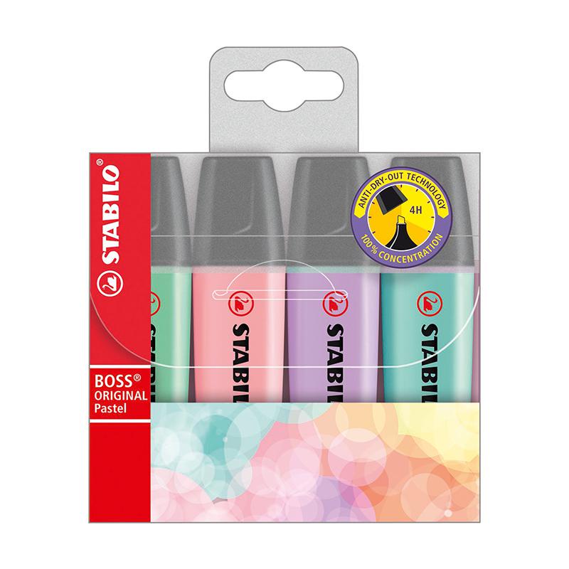 Pincel marca texto Boss Pastel 70/4-2 estojo com 4 cores Stabilo