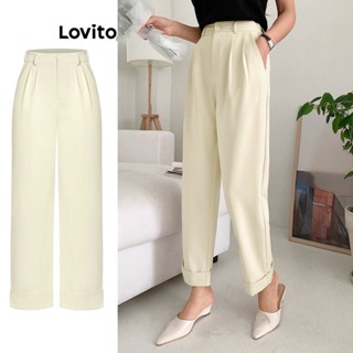 Lovito Elegante Calça Feminina Lisa Plissada L68ED109 (Damasco)