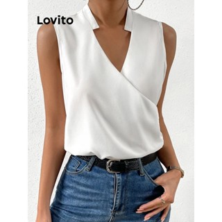 Lovito Regata Básica Casual Simples Envoltória Para Mulheres LNE31073 (Branco Preto)
