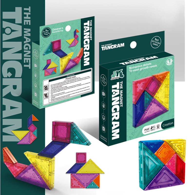 Tangram Magnético Colorido 3D Jigsaw Toy Kid Logical Thinking Training Jogos De Tábua De Desenho Montessori Educação Brinquedos Para Crianças