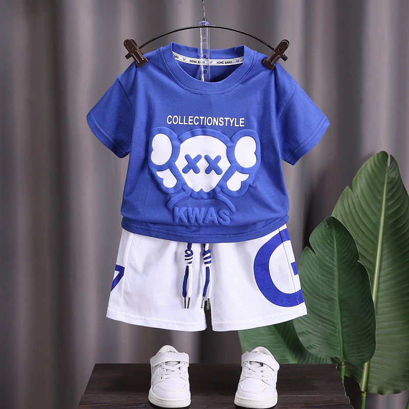 Fato de manga curta para crianças, Summer Boy Top + Shorts Fato de 2 peças, Roupa infantil em Oferta na Shopee