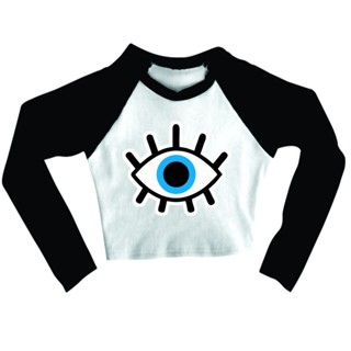 Cropped Raglan inverno Feminino Tumblr blogueira Olho grego cool feminina manga longa