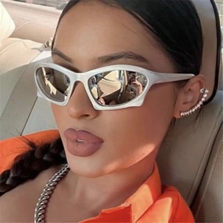 Óculos De Sol Y2K Prata Balenciaga Rapper Futurista Espelhado Unissex