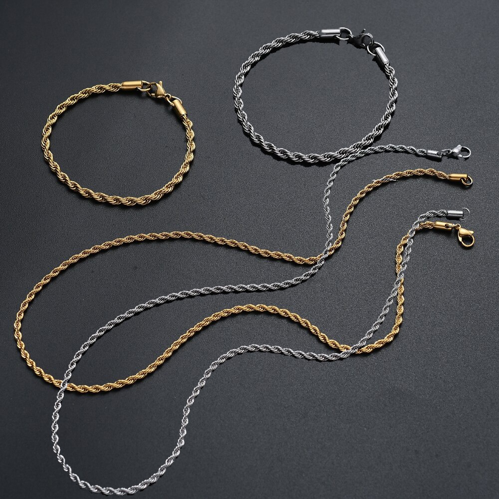 Colar de cordao por atacado barato de aço inoxidável 316l 60cm corrente pulseira conjunto em Oferta na Shopee