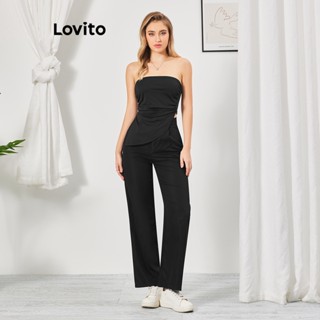 Lovito Conjuntos De Calças Plissadas Assimétricas Lisas Casuais Para Mulheres LBL07021