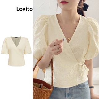 Lovito Elegante Blusa Feminina Lisa Amarrada Assimétrica L74ED114