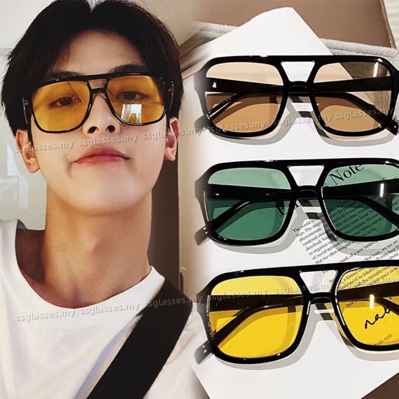 Moda Piloto Óculos De Sol Para Mulheres Homens Vintage Pontes Duplas Cor Lente Amarela Feminino Tons Senhora UV400