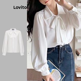 Lovito Elegante Blusa Feminina Lisa com Laço Frontal L73AD082