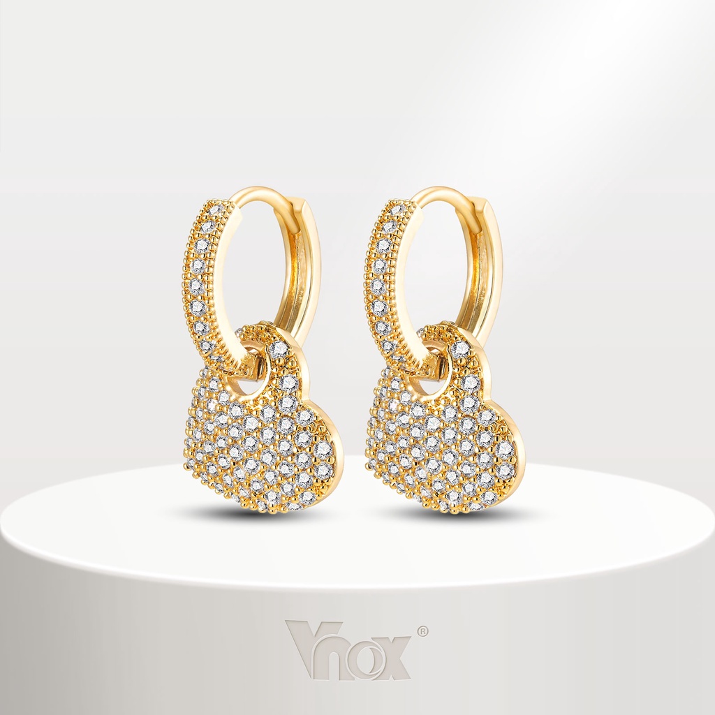 Vnox Zircon Brincos Em Forma De Coração Zircônio Para Menina Feminina , 18K Gold Brilhante Festa De Casamento Dnagle Jewelry Gift - Fashion Accessories