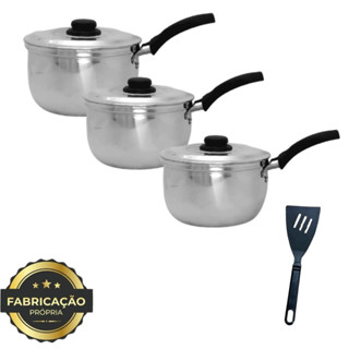 Kit 3 Caçarolas Com Cabo Panelas Alumínio POLIDO, N. 20 e N. 18 N. 16 1 Espatula em Oferta na Shopee