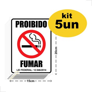 5 Placas Proibido Fumar Lei Federal + Conjunto de Fita Dupla Face 15x20cm PS 1mm em Oferta na Shopee