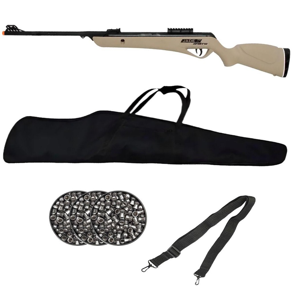 Carabina de Pressão Jade Pro Nitro Desert 5.5mm – CBC + 3 Caixas de Chumbo + Capa + Bandoleira em Oferta na Shopee