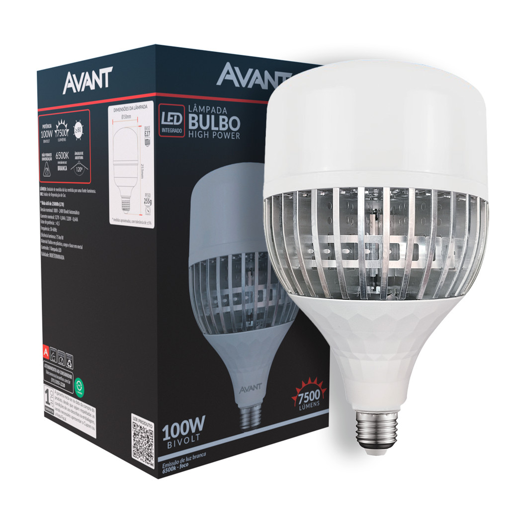 Kit 2 Lampadas Led Bulbo Hp 100w 6500k Branco Frio E27 110v/220v Bivolt Ip20 Branco Cod: 789611378-2 Avant · foto 2