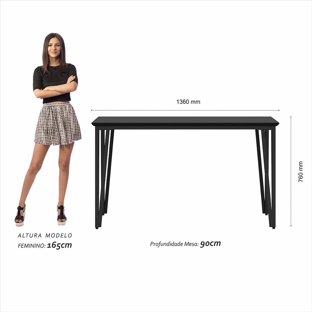 Detalhes do Mesa Com 4 Cadeiras Industrial 1,36 Denver Pt/pt/cz - Móveis Arapongas
