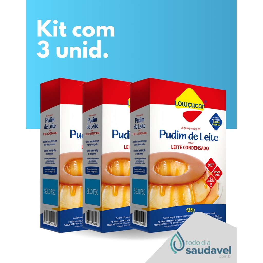 Kit com 3 Pudim Sabor Leite Condensado com Calda Pronta De Caramelo Dietético 135g